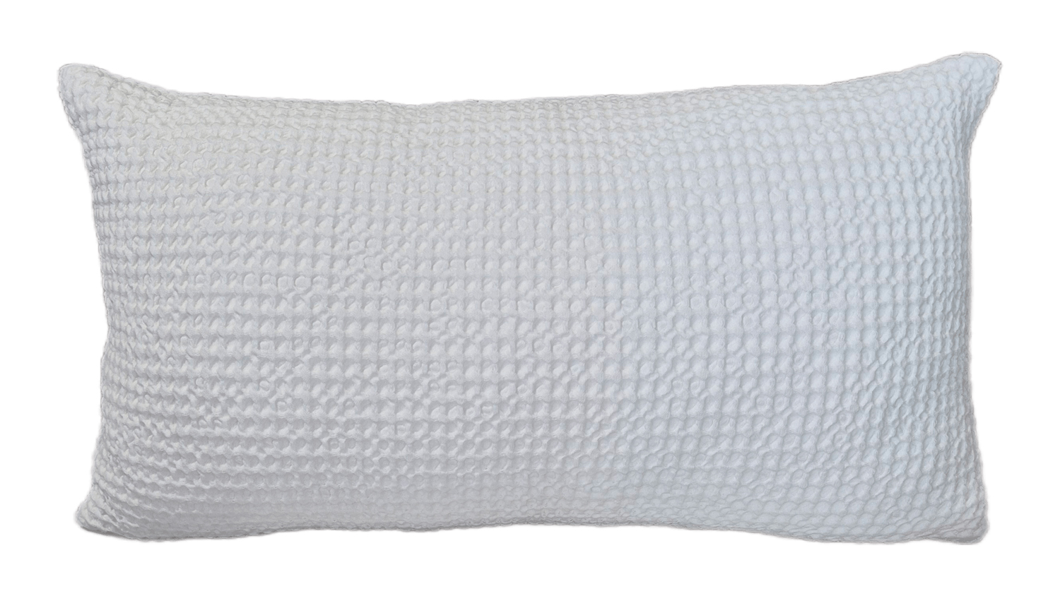 A rectangular 40x60cm New Bliss Feather Cushion featuring a white waffle-weave texture